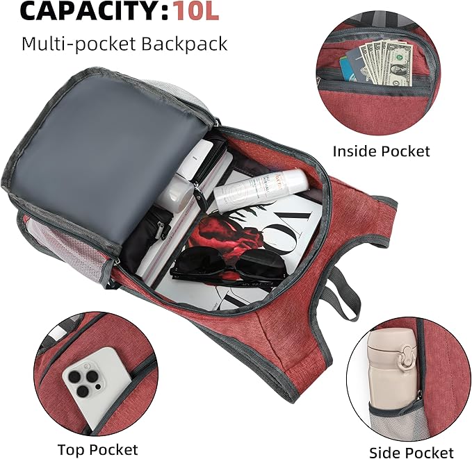 Xgunion Hiking Backpack 10L Small Travel Lightweight Daypack Foldable Hiking Packable Camping Hiking Backpacks for Women Men (Red)