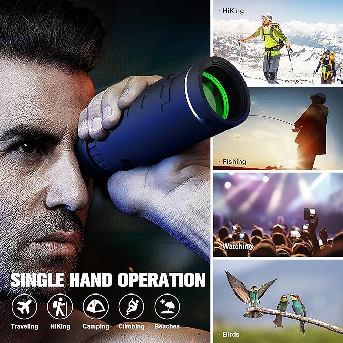 40x60 High Definition Monocular Telescope with Smartphone Adapter, BAK4 Prism FMC Monocular with Clear Low Light Vision for Wildlife Hunting Camping Travelling（LD006-00A-PDQ-1）