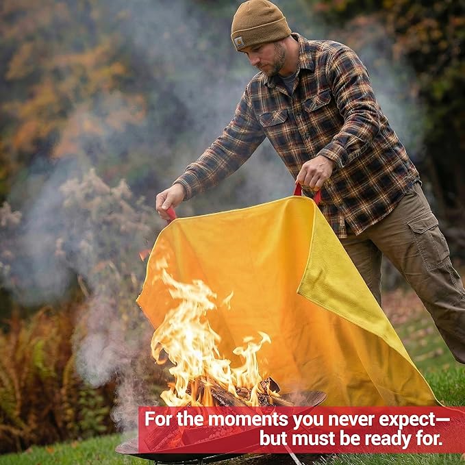 National Park Foundation Partner Emergency Silicone Fire Blanket with Safety Handles, 40"x40" Silicone Coated UM9 Fiberglass Fire Blanket, Home and Kitchen Fires, Camping Gear, Designed in USA