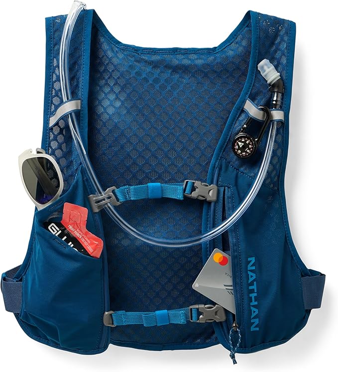 Nathan QuickStart Hydration Pack Vest with Bladder or flasks, Storage Pockets, Breathable Moisture-Wicking Fabric, Adjustable Straps for Running, Hiking, Walking, Marathons, Obstacle Races