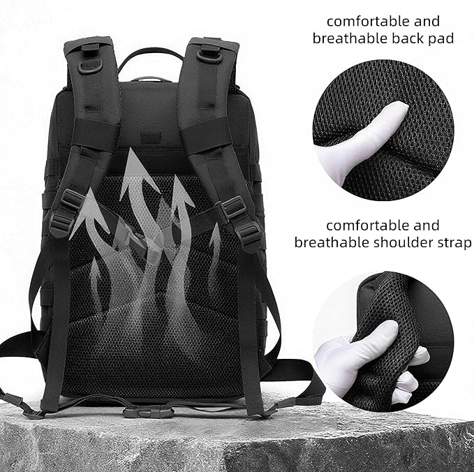 aiGear 50L Military Tactical Backpack 3 Days Assault Pack Large Day Backpack for Men Molle Army Bug Out Bag Waterproof Heavy Duty Hiking Trekking Rucksack - Black