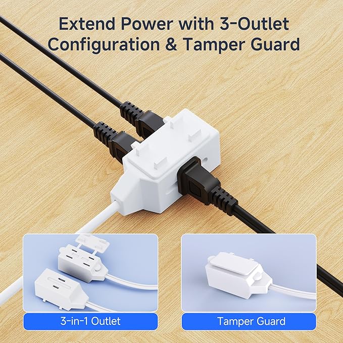 [ETL Listed] Cable Matters 2-Pack 16 AWG 2 Prong Extension Cord 6 ft, 13A 3-Outlet Extension Cords with Tamper Guard, 13 Amp, 1625 Watts, White