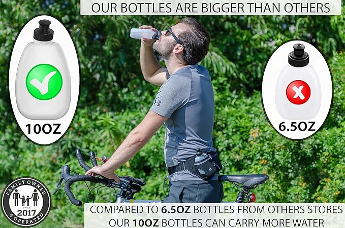 Q-RUN Hydration Running Belt with Bottles - Water Belts for Woman and Men - iPhone Belt for Any Phone Size - Fuel Marathon Waist Pouch for Runners - Jogging Cycling Biking, Purple
