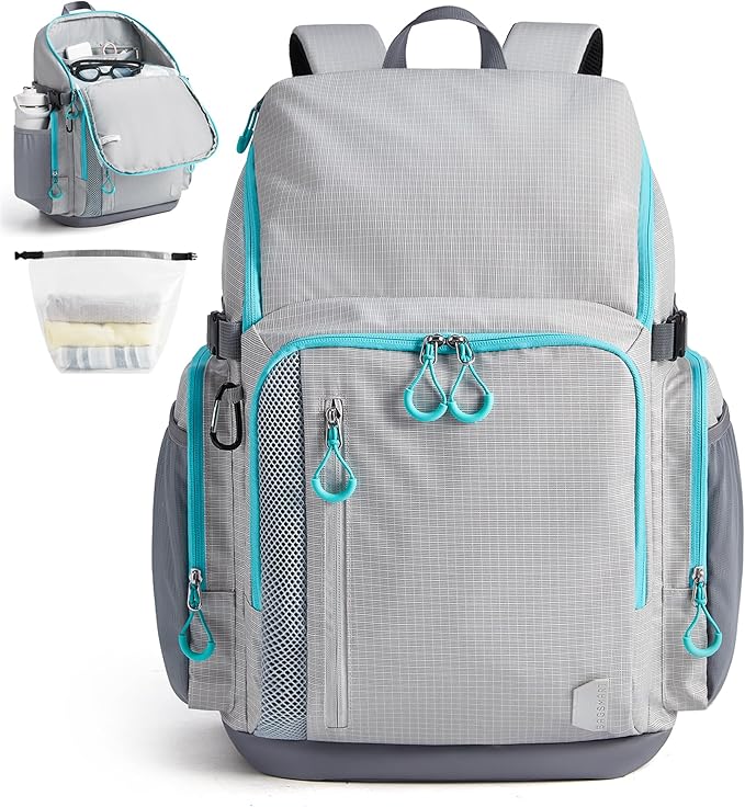 BAGSMART 2 Piece Swim Bag for Swimmers with Shoe Compartment, 35L Waterproof Swim Backpack for Men and Women, Swimming Sports Gym Bag