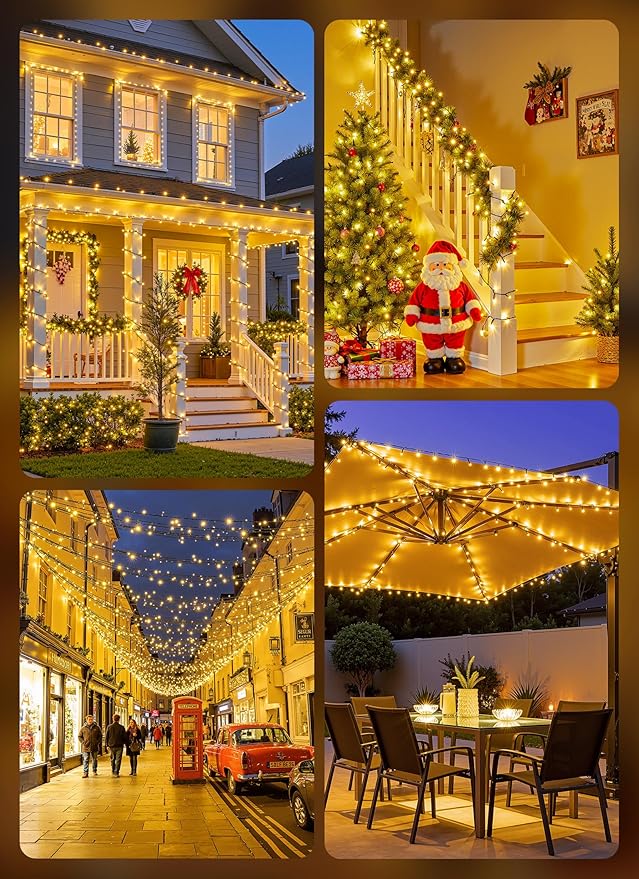 Brightown Solar String Lights Outdoor, 4 Pack Total 160FT 400 LED Solar Powered Lights Waterproof with 8 Modes, Auto On/Off, Patio Lights for Outside Tree Garden Balcony Party Decor (Warm White)