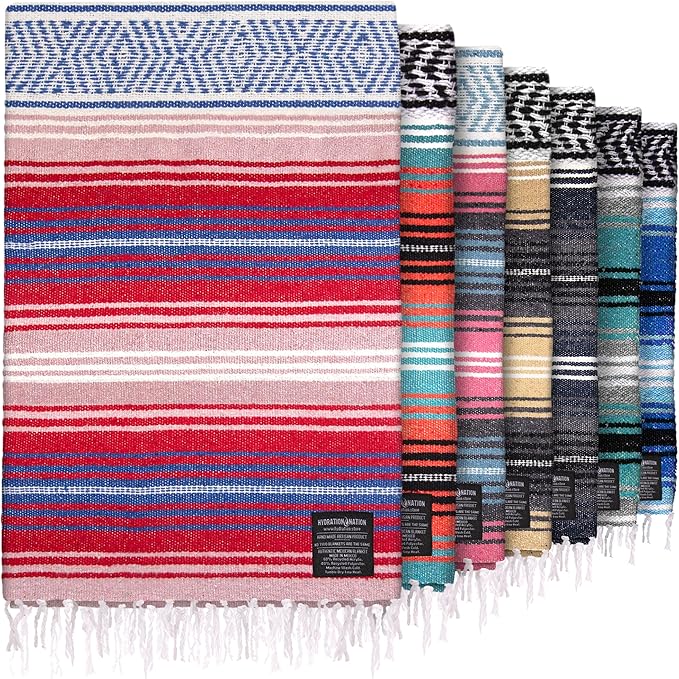Hydration Nation Authentic Mexican Serape Blanket - Soft & Durable - Lightweight Falsa - Coral, 70"x50"