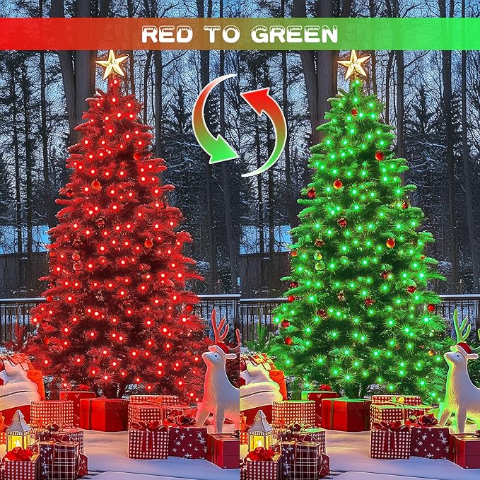 JMEXSUSS 2 Pack Solar String Lights Outdoor Waterproof, Total 66 FT 200 LED Solar Christmas Lights Outdoor, Twinkle Light for Christmas Tree Outside Garden Yard Xmas Decor, Red to Green