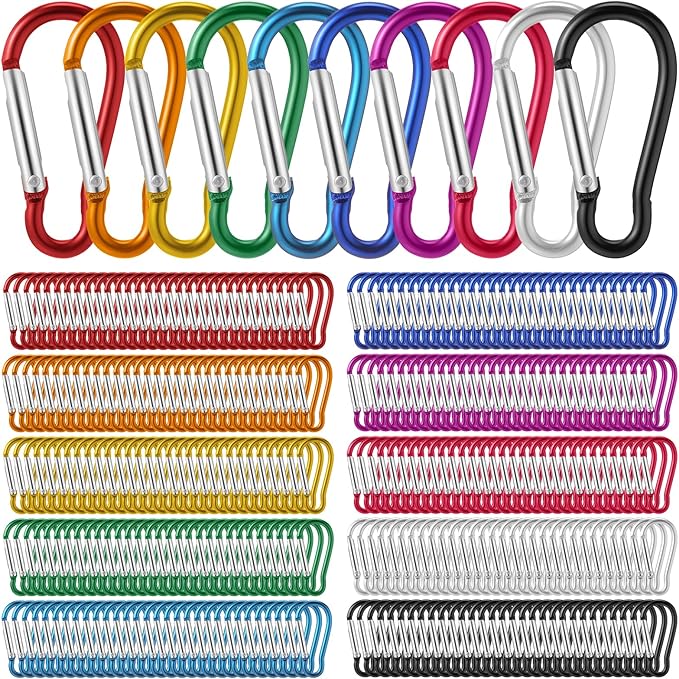 Yaocom 300 Pcs 2" Carabiner Bulk Small Carabiner Clip for Keys Spring Snap Hooks Aluminum Alloy Keychain Clip for Hanging Camping Backpacking Hiking Traveling Fishing Outdoor