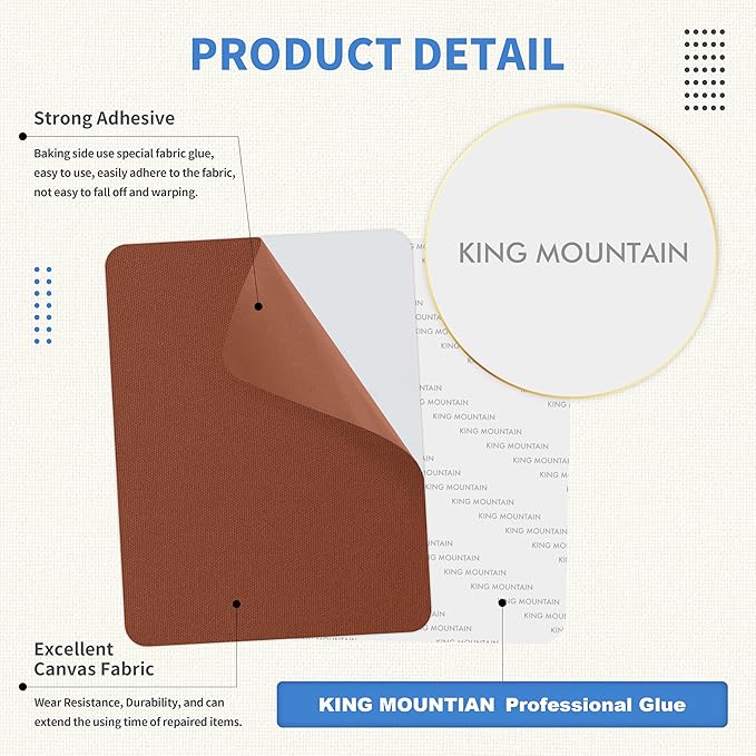 KING MOUNTAIN Canvas Repair Patch 9 x11 Inch 2 Pcs Self-Adhesive Waterproof Fabric Patch for Sofas, Tents, Furniture,Tote Bags, Car Seats (Walnut Brown)