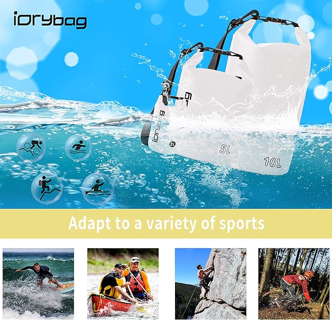 IDRYBAG Dry Bag for Kayaking Waterproof 2L/5L/10L/15L/20L, Small Dry Sack Waterproof Bag for Boating
