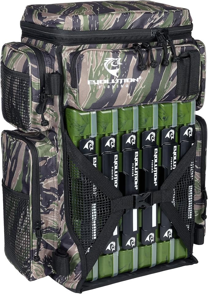 Evolution Fishing Drift Series Tackle Backpack, Outdoor Rucksack w/ 6 Fishing Tackle Trays, Heavy Duty