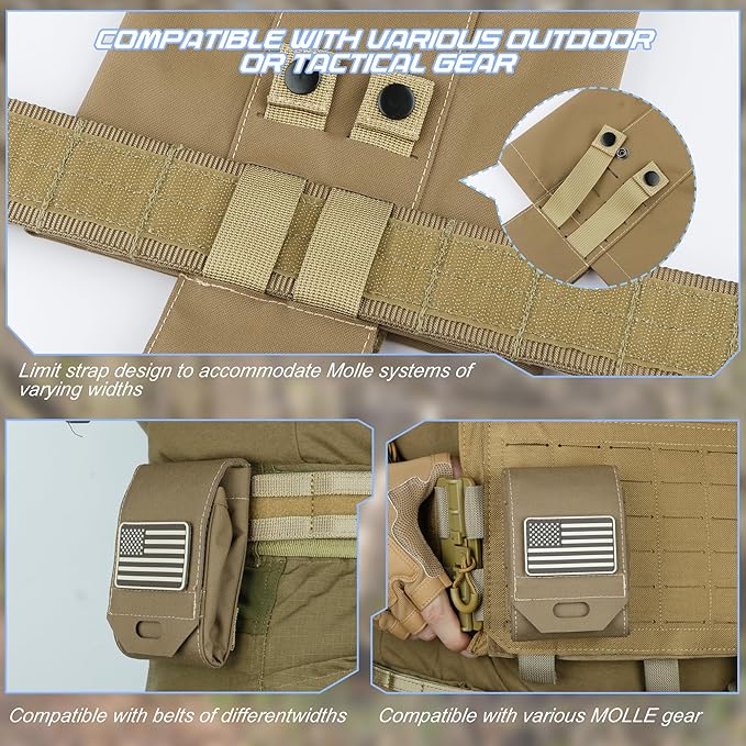 Tactical Dump Pouch for Battle Belt & MOLLE Systems | Foldable Mag Pouch with Drawstring Closure | for Hunting, Duty, Paintball | Includes Flag Patch