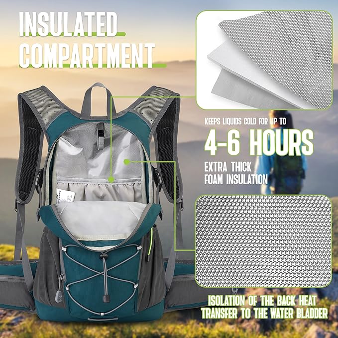 N NEVO RHINO Hydration Backpack, 18L Multipurpose Hiking Backpack with 3L Water Bladder, Water Backpack Insulated Hydration Pack Ideal for Hiking and Cycling