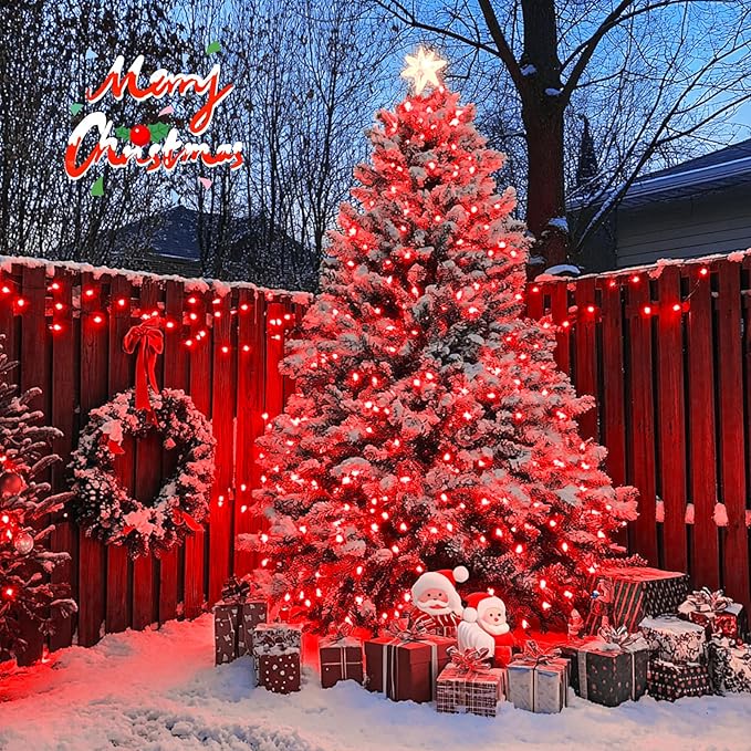 JMEXSUSS 2 Pack Solar String Lights Outdoor Waterproof, Total 400 LED 151FT Solar Christmas Lights Outdoor, 8 Modes Christmas Light for Outside Patio Yard Tree Decorations, Red