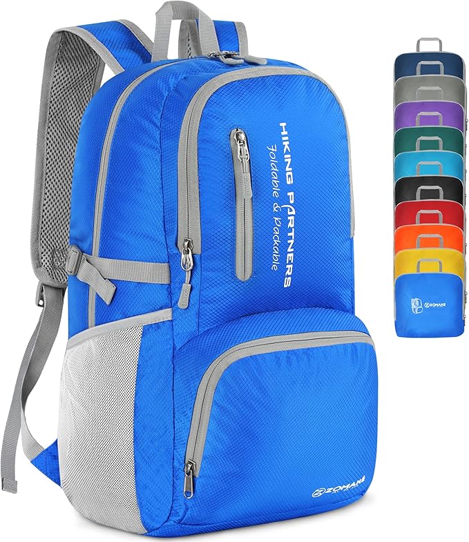 ZOMAKE Lightweight Packable Backpack, 35L Light Foldable Hiking Backpacks Water Resistant Collapsible Daypack for Travel(Dark Blue)