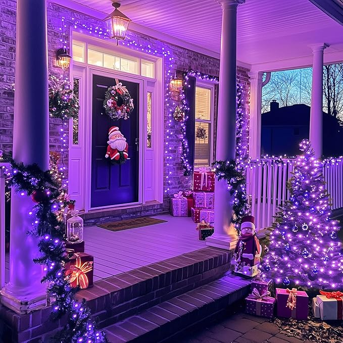 JMEXSUSS 2 Pack Solar String Lights Outdoor Waterproof, Total 400 LED 151FT Solar Christmas Lights Outdoor, 8 Modes Christmas Light for Outside Patio Yard Tree Decorations, Purple