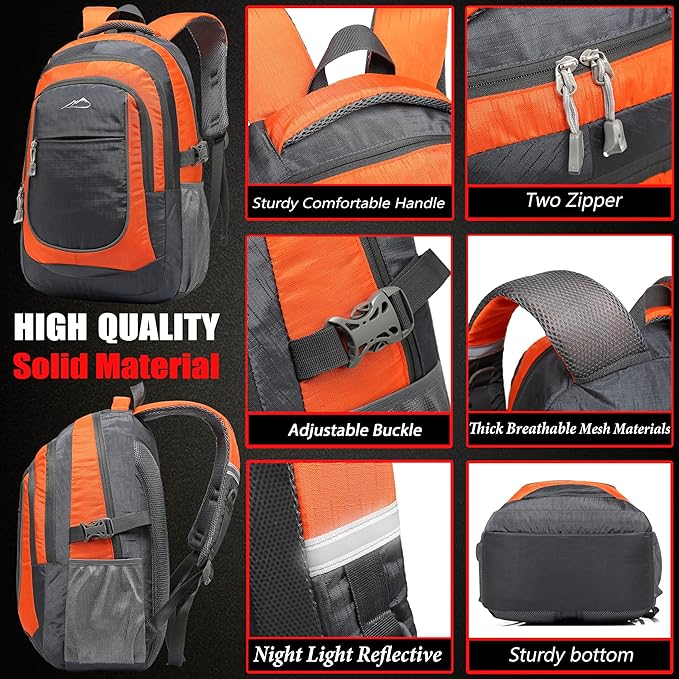 ProEtrade Extra Large Backpack Bookbag for College Travel Laptop Business Hiking Backpack Fit Laptop Up to 17 Inch Sturdy Multi Compartment Gifts for Men Women Night Light Reflective (Light Orange)