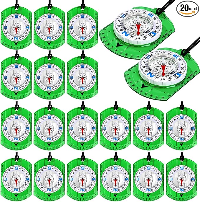 20 Pcs Acrylic Orienteering Compass Hiking Backpacking Survival Reliable Compass Advanced Scout Compasses Outdoor Gear for Map Reading Navigation Camping Survival Exploring