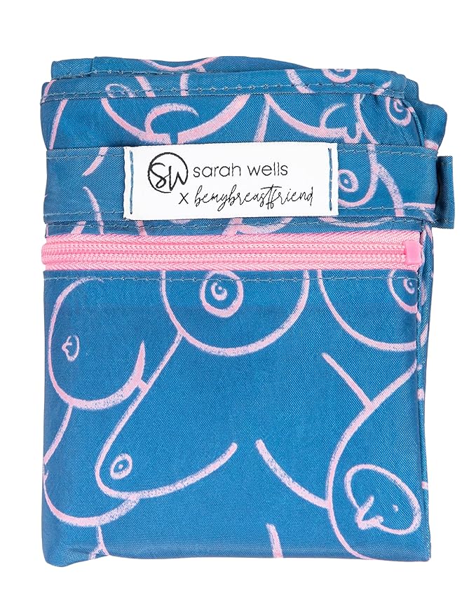 Sarah Wells Pumparoo Wet Dry Bag for Breast Pump Parts – Compact Organizer with Waterproof Pocket, Staging Mat & Fridge Hack – Machine Washable Pumping Accessory (Blue Pattern)