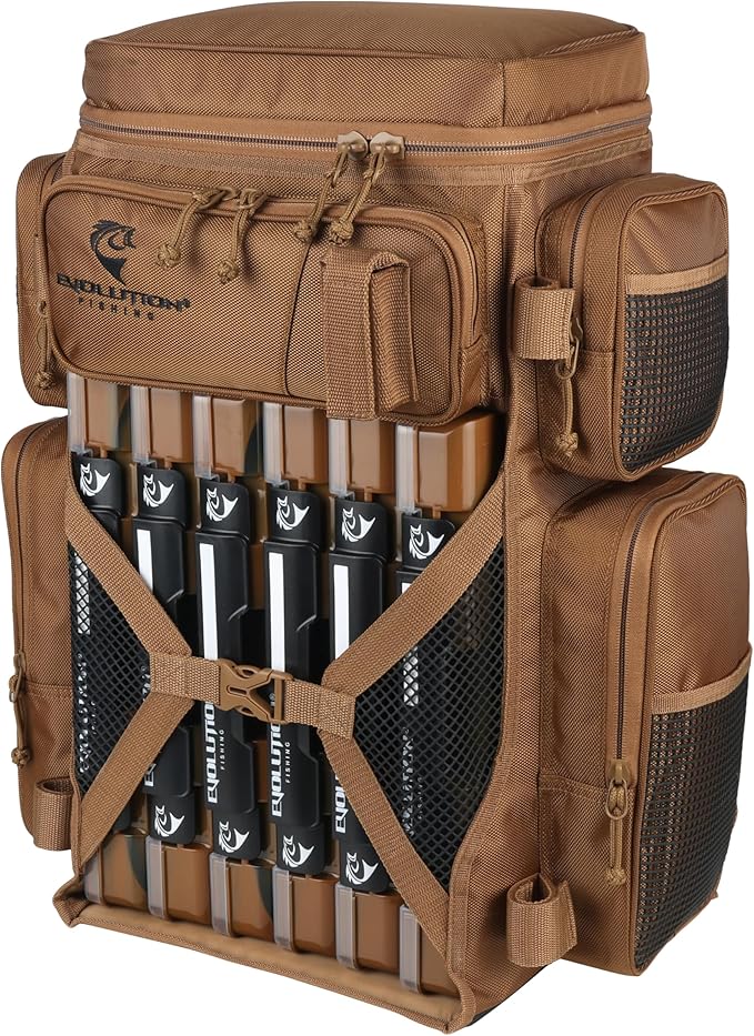 Evolution Fishing Drift Series Tackle Backpack, Outdoor Rucksack w/ 6 Fishing Tackle Trays, Heavy Duty