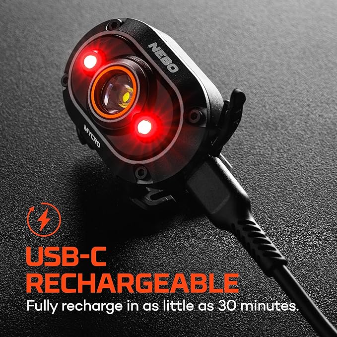 NEBO MYCRO 450 Rechargeable Headlamp | 450 Lumens, 6 Light Modes, Water Resistant, Detachable Hat Clip, Super Bright Head Lamp for Camping & Hiking, Includes USB Charging Cable — Gray
