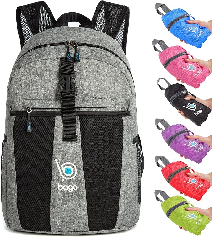 Bago Lightweight Small Hiking Backpack for Women and Men - 25L Travel Day Pack - Foldable Hiking Daypack Ultralight for Camping Outdoor Sports - Day Bag Packable Backpack for Travel (SnowGray)