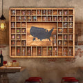 Large Shot Glass Display Case with US Map,60 Slots, 34 X 26 Inch Rustic Wood Shot Glass Display Cabinet for 2 Size -In Rooms Bars Wine Cellars with Shot Glasses Jewelry Shell & Keepsakes