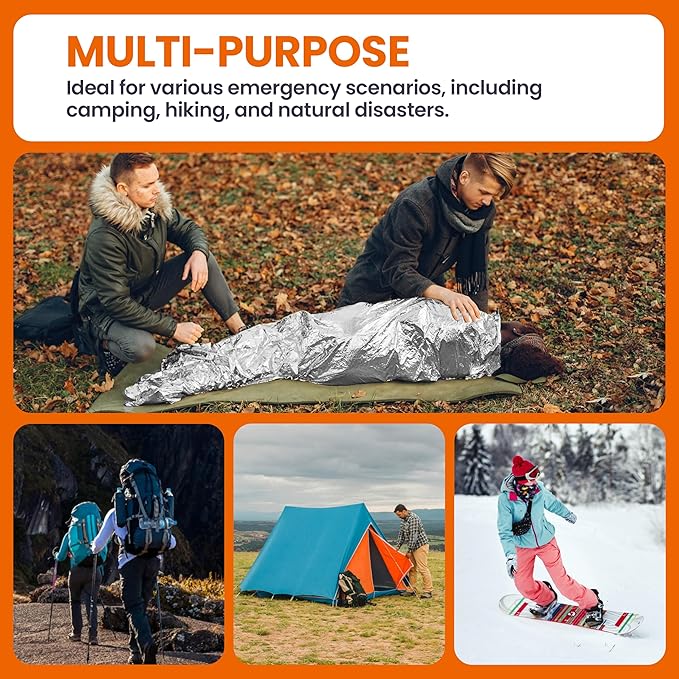 Emergency Blanket, Mylar Thermal Space Blanket for Survival Gear, 4 Pack, 82 in X 52 in