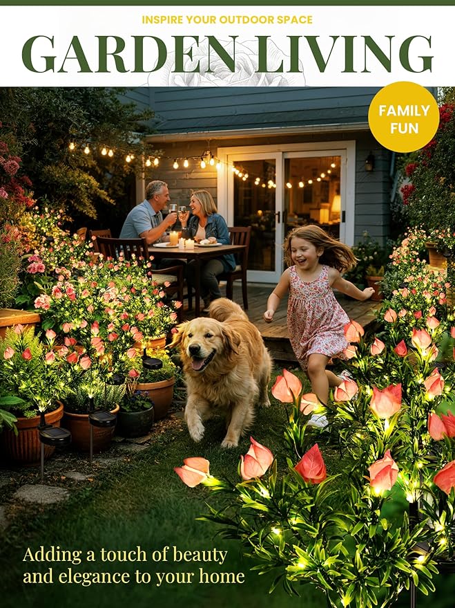 GIGALUMI Solar Garden Lights with Gardenias, 2Pack LED Garden Decor Carefree Solar Flowers Outdoor Waterproof, Yard Decorations Outdoor, Allergy-Free Light up Flowers for Yard Patio (2 Pink)