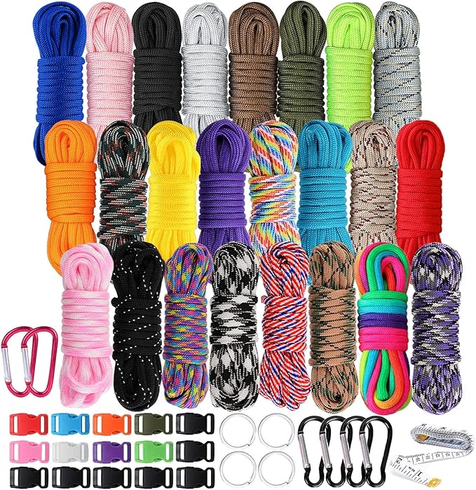 550 Paracord Type III - Survival Paracord Bracelet Rope Kits - Tent Rope Parachute Cord Combo Crafting Kits, Many Colors of Outdoor Survival Rope - Great Gift