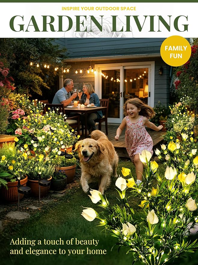 GIGALUMI Solar Garden Lights with Gardenias, 2 Pack LED Garden Decor Carefree Solar Flowers Outdoor Waterproof, Yard Decorations Outdoor, Allergy-Free Light up Flowers for Yard Patio (1white+1yellow)