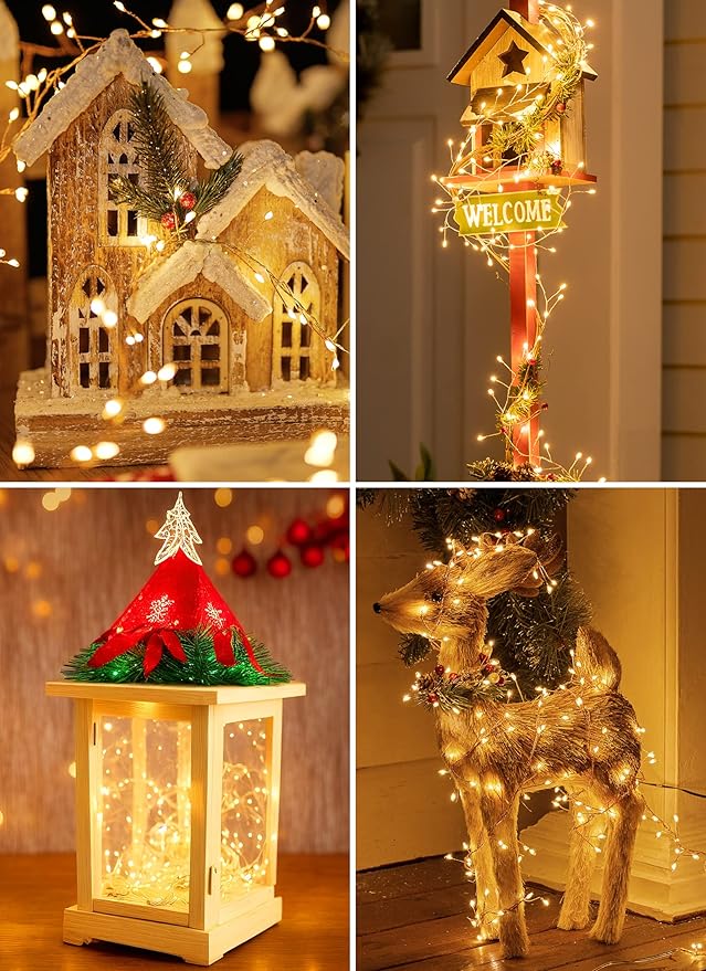120LED 10FT Solar Fairy Lights Outside Waterproof, 8 Lighting Modes IP65 Outdoor Solar String Lights Outdoor Waterproof Firecracker Twinkle Light for Patio Yard Garden Party Decorations, Warm White
