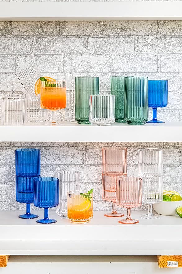 Abode Homewares Mesa 15 oz Durable Acrylic Double Old Fashioned Glasses, Shatter-Resistant and Dishwasher-Safe Outdoor/Indoor Drinkware, Ideal for Scotch, Bourbon, Cocktails - Cobalt Blue - Set of 6