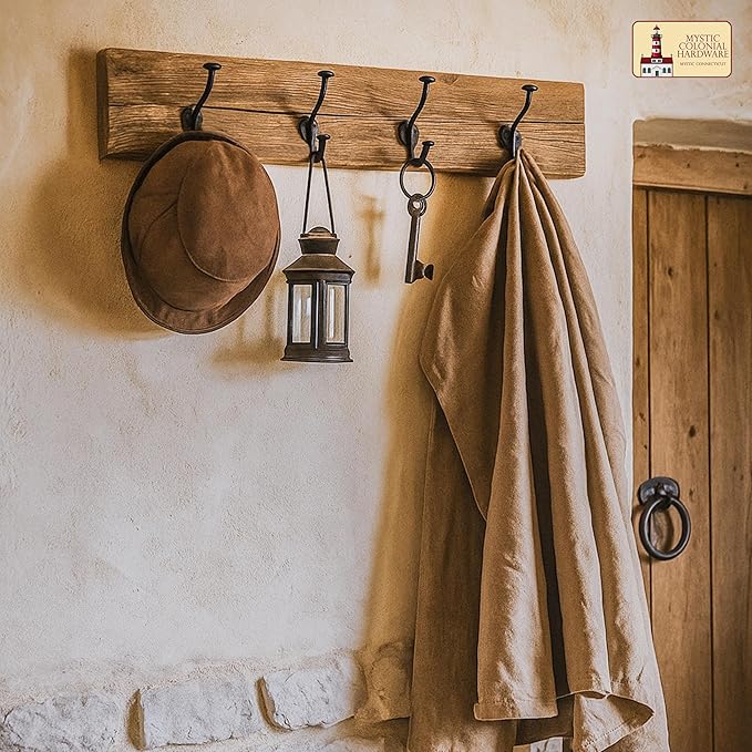 Mystic Colonial Medieval Cast Iron Wall Hooks Pack of 10 (4 in x 3 in) Heavy Duty Dual Hooks for Coats, Hats, Keys & Bags | Rustic Black Metal Hangers | Strong, Sturdy & Decorative Wall Hardware