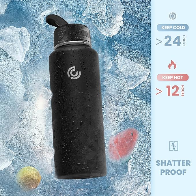 COKTIK 32oz Sports Water Bottle, Stainless Steel Water Bottle for Insulated, Reusable Travel Bottle, With Straw, With Handle Grip for Easy Carrying, Suitable for Cycling, Outdoor Vacations(Black)