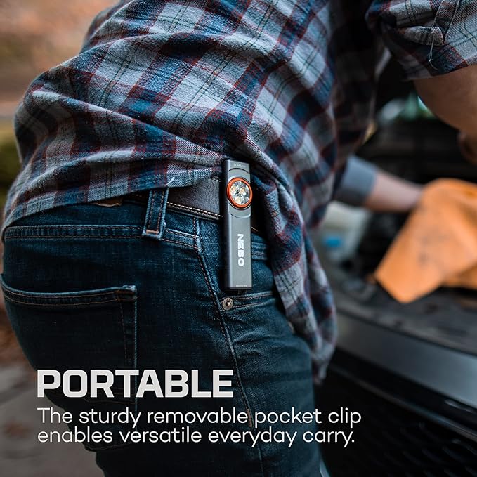 NEBO SLIM Mini Rechargeable Pocket Light | 250 Lumens, 2 Light Modes, Small Flashlight for EDC & Emergencies, Magnetic Base, Lightweight, Water Resistant & Durable, Includes Charging Cable