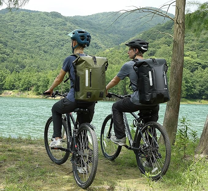 MARCHWAY Roll Top Waterproof Backpack, Floating Dry Bag 20L/30L/45L with Ergonomic Rectangular Base, Cushioned Back, Hip Strap for Hiking Camping Kayaking Travel (Black, 30L)