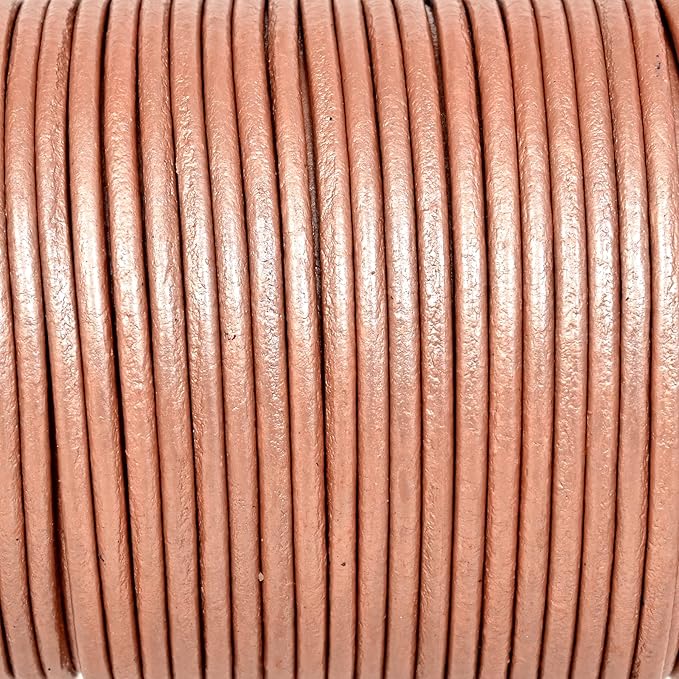 GENIQUE Real/Genuine Round Leather String Cord for Necklace, Bracelets, Jewelry, Kumihimo Braiding, DIY Projects (20 Metres) (2mm, Rose Gold Metallic)