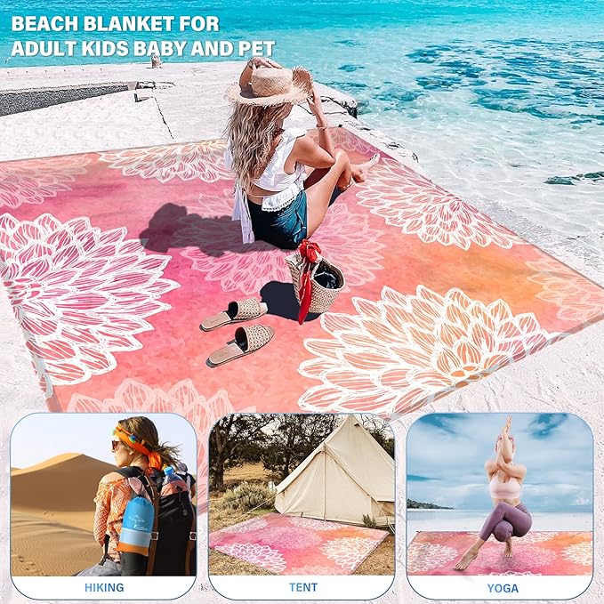 Famstar Beach Blanket Oversized Extra Large78 X 110",Waterproof Sandproof Beach Blanket 2-8 Adults Lightweight Durable for Travel Camping Hiking Picnic