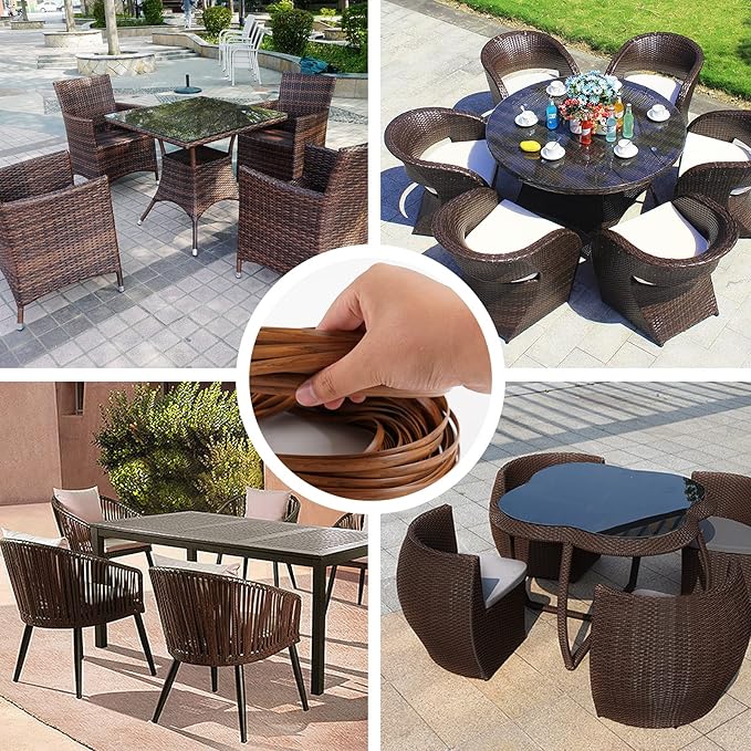 Feyart 32m/105ft 8mm Dark Wood Grain Brown Wicker Repair Kit, PE Rattan Repair Kit for Wicker Chair Fixing, Patio Furniture Repair