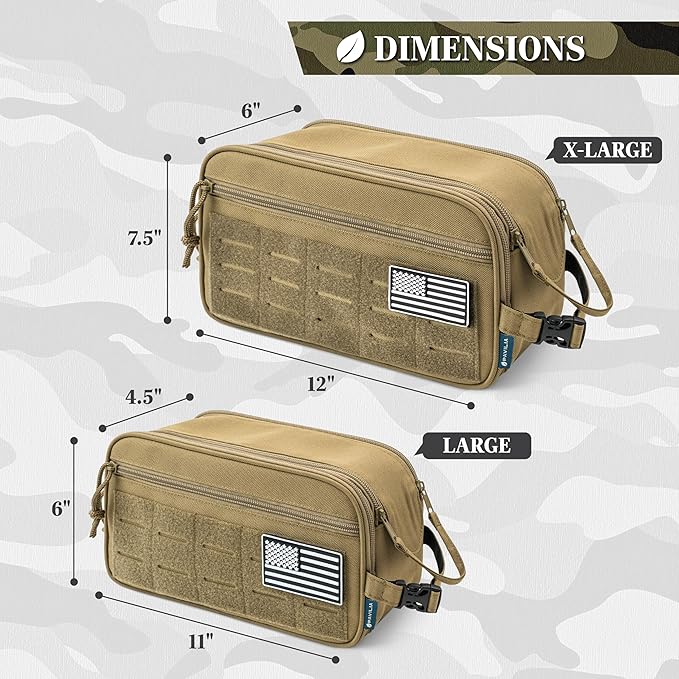 PAVILIA Extra Large Tactical Toiletry Bag for Men, Travel Hygiene Bag, Military Gear Dopp Kit, Molle Accessories Pouch, Shaving Grooming Essentials Gym Bathroom Shower Toiletries Tool EDC, Tan XL