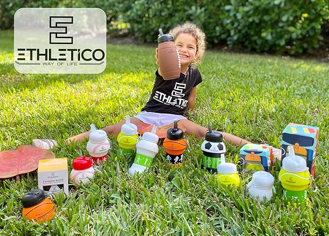 Clip-On Collapsible BPA-Free Silicone American Football Water Bottle for Kids, 20 Oz. Size