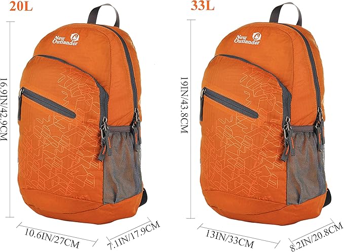 Outlander Packable Handy Lightweight Travel Hiking Backpack Daypack-Orange