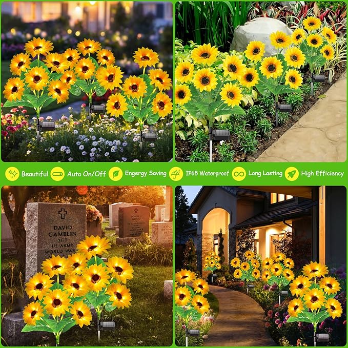 GARPAR Solar Garden Lights Outdoor, Upgraded 3 Pack with 18 Bigger Solar Sunflowers, Auto On/Off Lifelike Garden Decor, Bright Waterproof Outdoor Decorations for Yard Patio