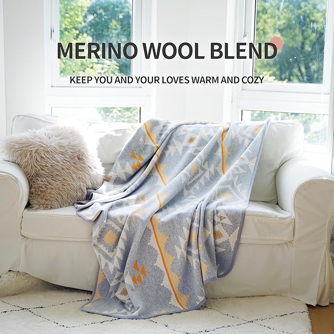 ACUSHLA Merino Wool Blend Blanket - Soft Warm Thick Washable Bed Couch Outdoor Camp Travel Car Blanket Throw All Weather, Morocco Grey 63" x 51"