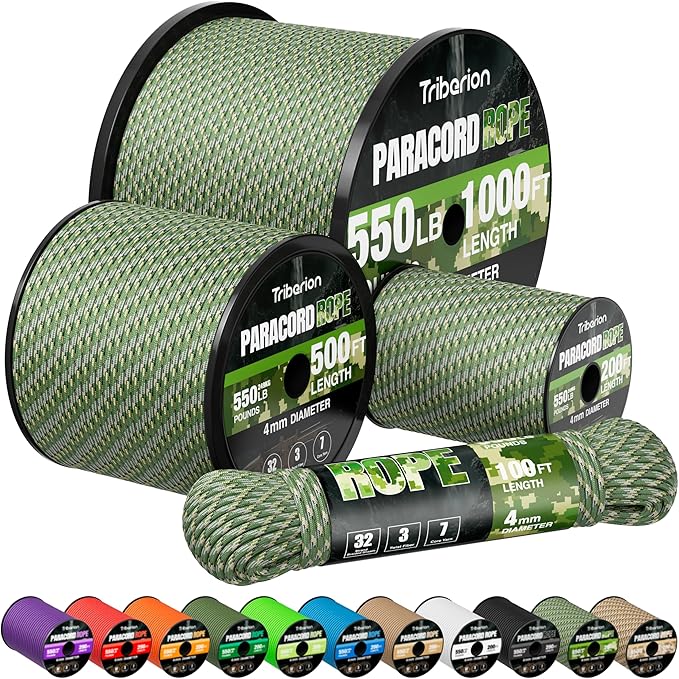Paracord Rope 550 lb - 100ft 5/32" Parachute Cord 4MM 7-Strand para Cord - Heavy Duty Spool String for Survival,Camping Gear, Survival Bracelet, Clothesline - Camo Green