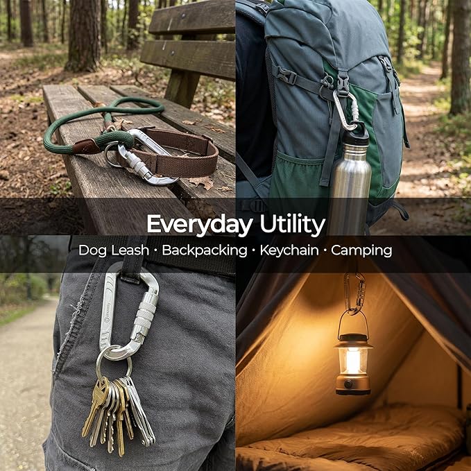 3inch Auto Locking Carabiner Clips Heavy Duty, 12KN /2697lbs Lightweight keychain carabiners, Sturdy Twist Lock Caribeeners for Camping Hiking Hammock Swing Backpack, dog leash and Harness etc