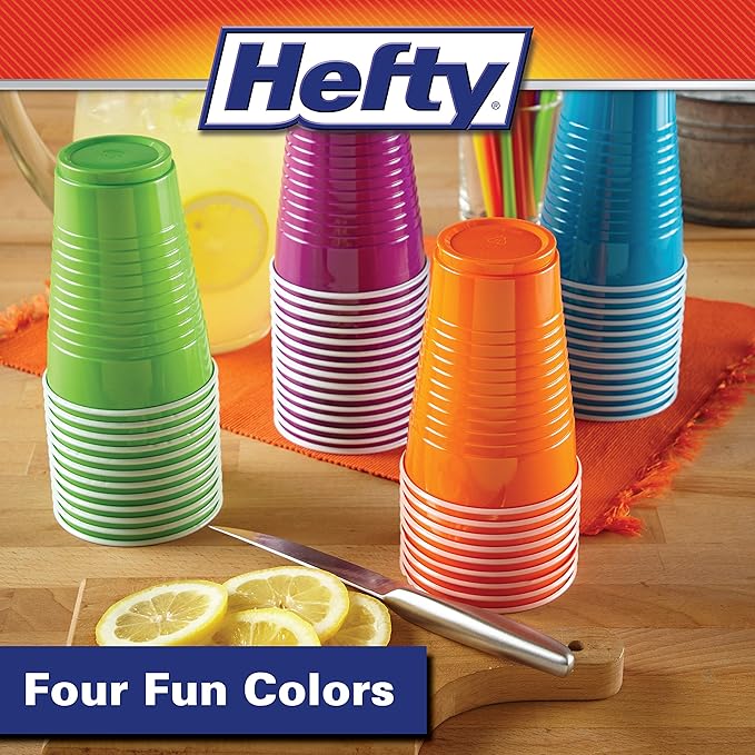 Hefty Plastic Cups, 16 Ounce, Disposable | 100 Count | Pack of 2 | Party | Assorted