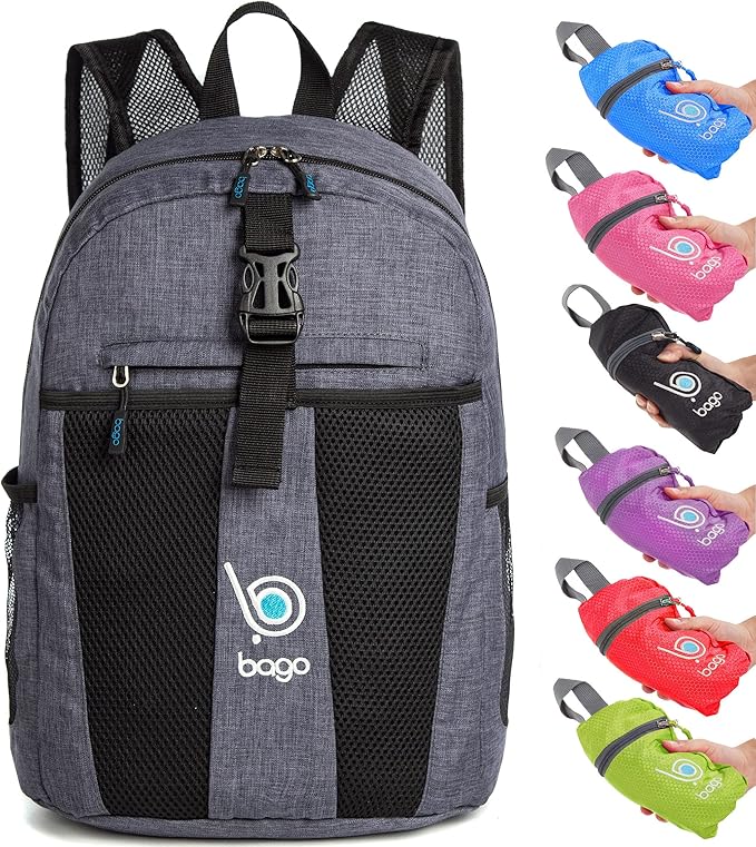 Bago Lightweight Backpack for Hiking Backpack for Women and Men - 25L Travel Day Pack - Foldable Hiking Daypack Ultralight for Camping Outdoor Sports - Packable Backpack for Travel (SnowBlack)