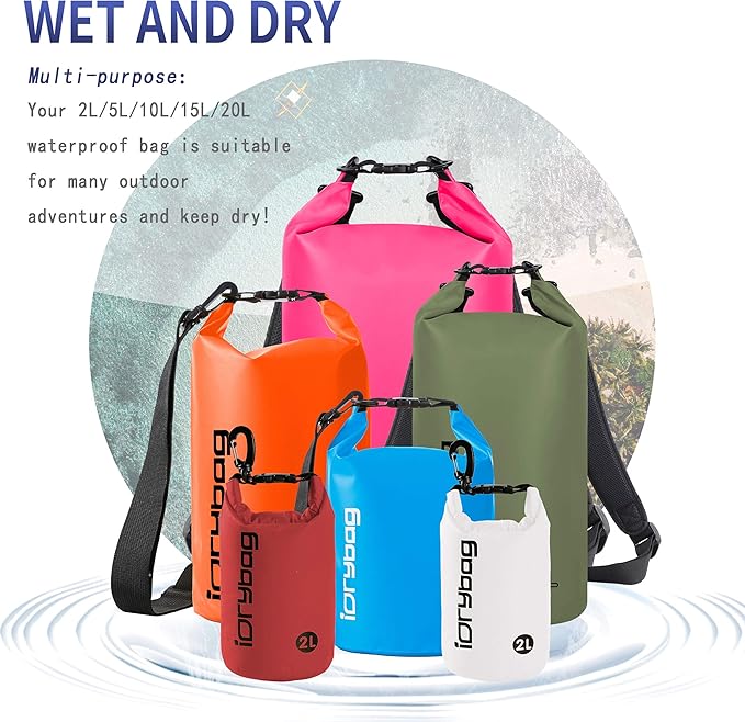 IDRYBAG Dry Bag for Kayaking Waterproof 2L/5L/10L/15L/20L, Small Dry Sack Waterproof Bag for Boating